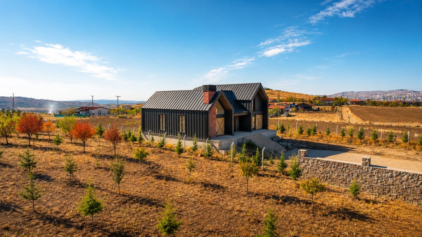 Ankara'da tamamlanmış siyah cepheli modern barn tarzı ahşap karkas ev
